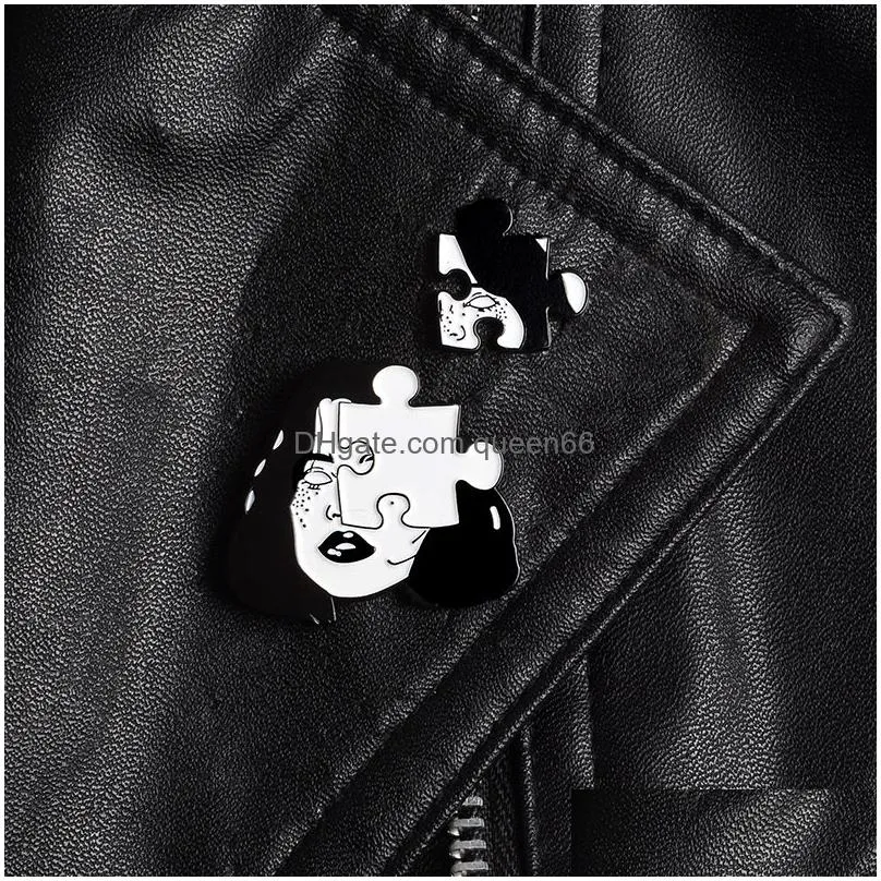 punk style brooch woman face enamel pins horror jigsaw puzzle badge scary black and white pin denim jacket lapel pin gothic jewelry