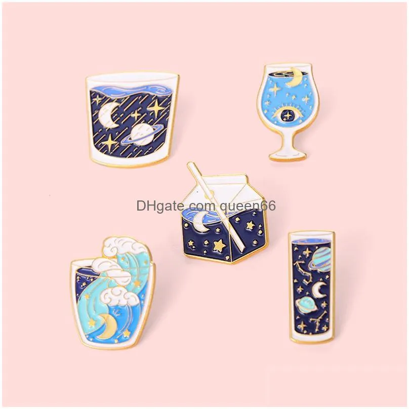 starry sky bottles enamel pins custom universe sea planet brooch lapel badge bag cartoon astronomy jewelry gift for kids friends