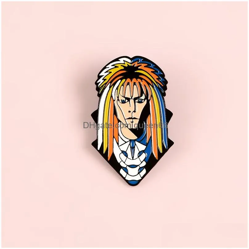 punk style enamel pin personality long hair man lapel pin brooch shirt bag colorful cartoon badge lady jewelry gift to a friend