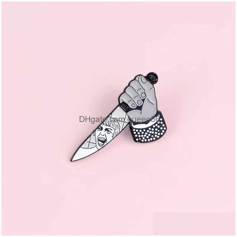 holding knife enamel pins brooches for women shouting face badge psychological twist lapel pin clothes backpack jewelry gift for