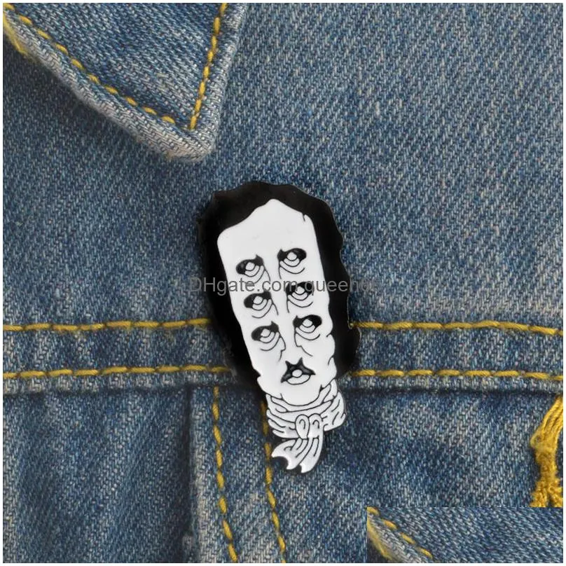 edgar allan poe emaille pins bloem grappig figuur broche gift schrijver pictogram badge denim jeans revers pin kleding cap bag