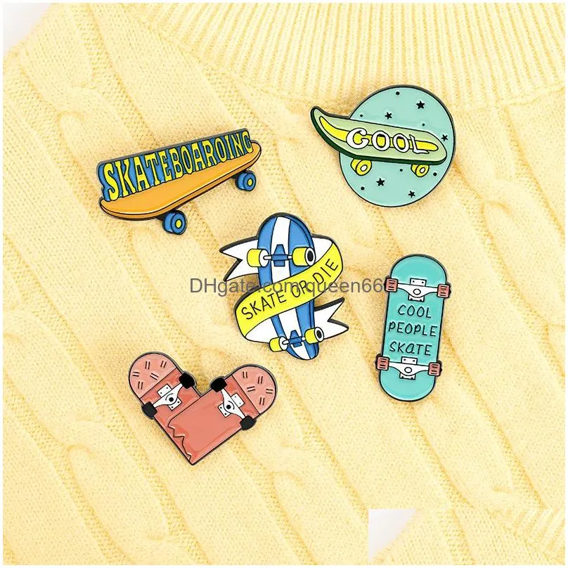 cartoon cool skateboard enamel pins colors fashion popular brooches for kids gift lapel pins clothes bags