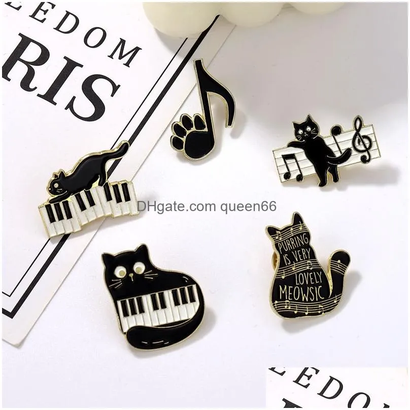 black and white keys enamel pins on the piano cat and musical note brooches lapel badges concert jewelry gift for art friends