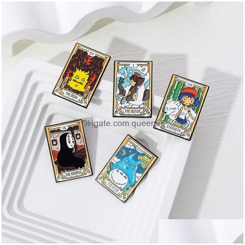 tarot enamel pins custom noface-man calcifer san howl kiki ponyo brooches lapel badges cartoon jewelry gift