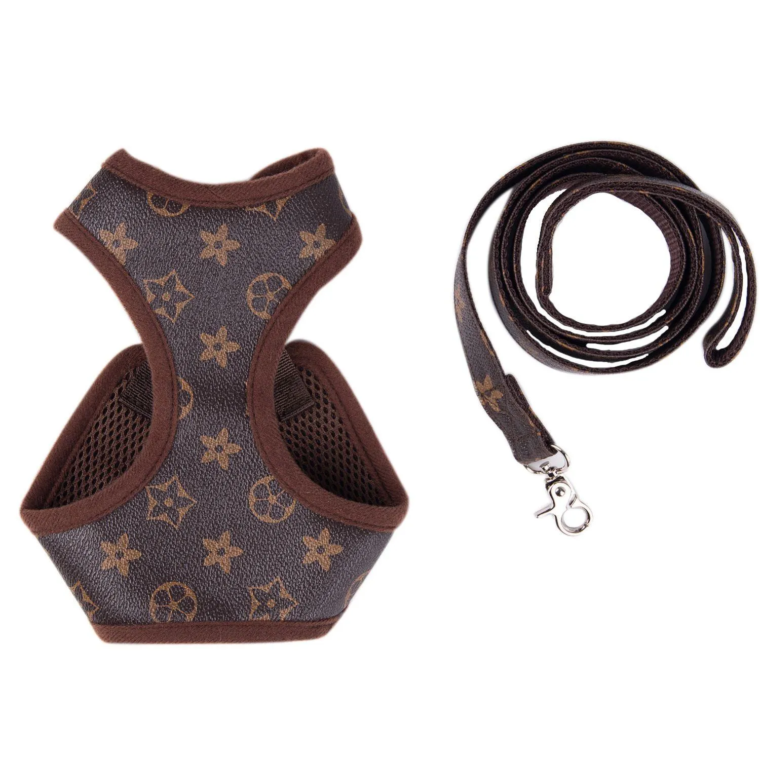 summer designer pet harness leash set pu leather dog leashes adjustable chest strap vest for dogs cats