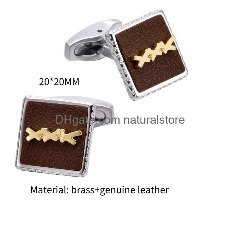 3dlogo genuine leather in gold and silver dual colorclassic cuff link fashion jewelry men cuff links french shirt accessories wedding gifts cufflinks