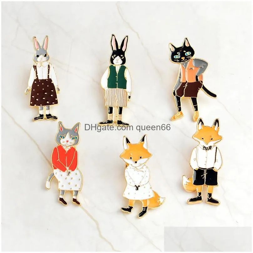mr ms gentleman lady cat rabbit fox brooch pin denim animal jacket pin buckle shirt badge lovers jewelry gift for couples