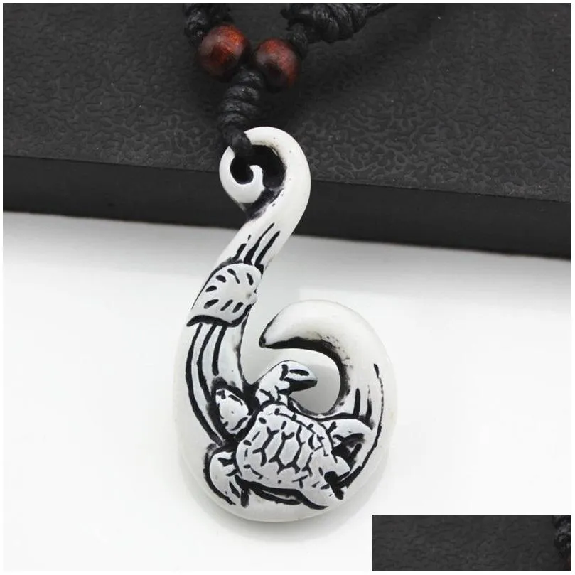 jewelry wholesale 12pcs/lot imitation yak bone carved tribal hawaiian style surfing sea turtles leaves fish hook pendant necklace gifts
