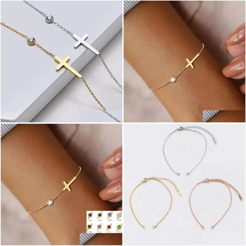 charm bracelets birthstone cross bracelet minimalist for women dainty religiou gift her 18k gold plated holy communion braceletscharm