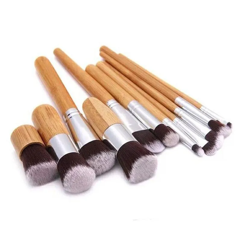 11pcs bamboo makeup brushes set with cloth bag face foundation brush powder blusher eye shadow brush sets
