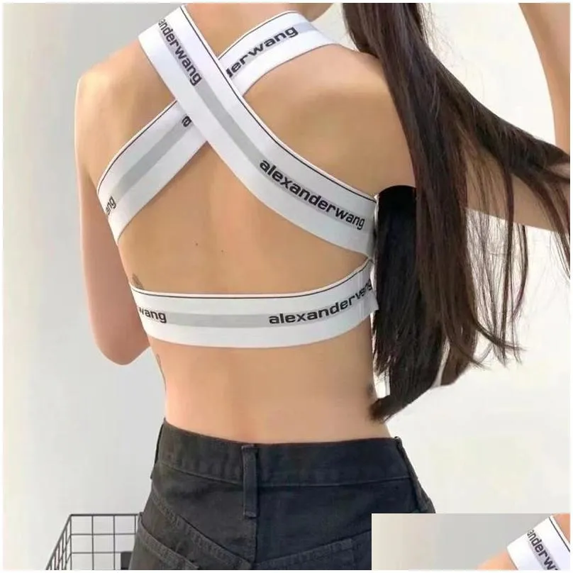 y fashion striped letter tie corset top women tight sling cross cutout street party y2k clothes crop top women summer 220519