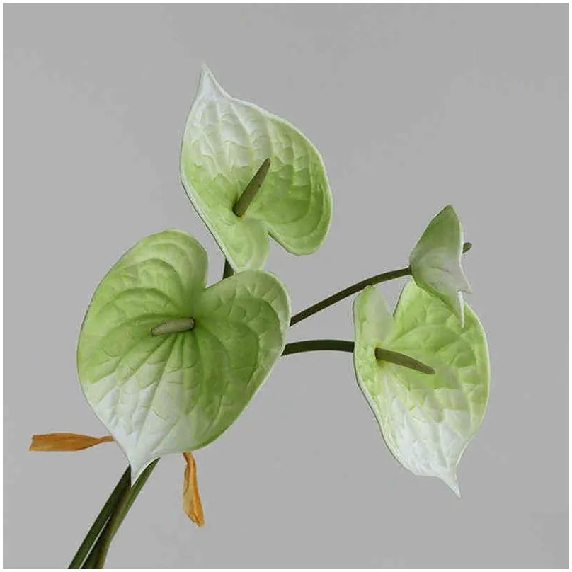 faux floral greenery 4 pieces real touch artificial pu flowers anthurium christmas wedding home decor luxury fake plants orchid flowers accessories white