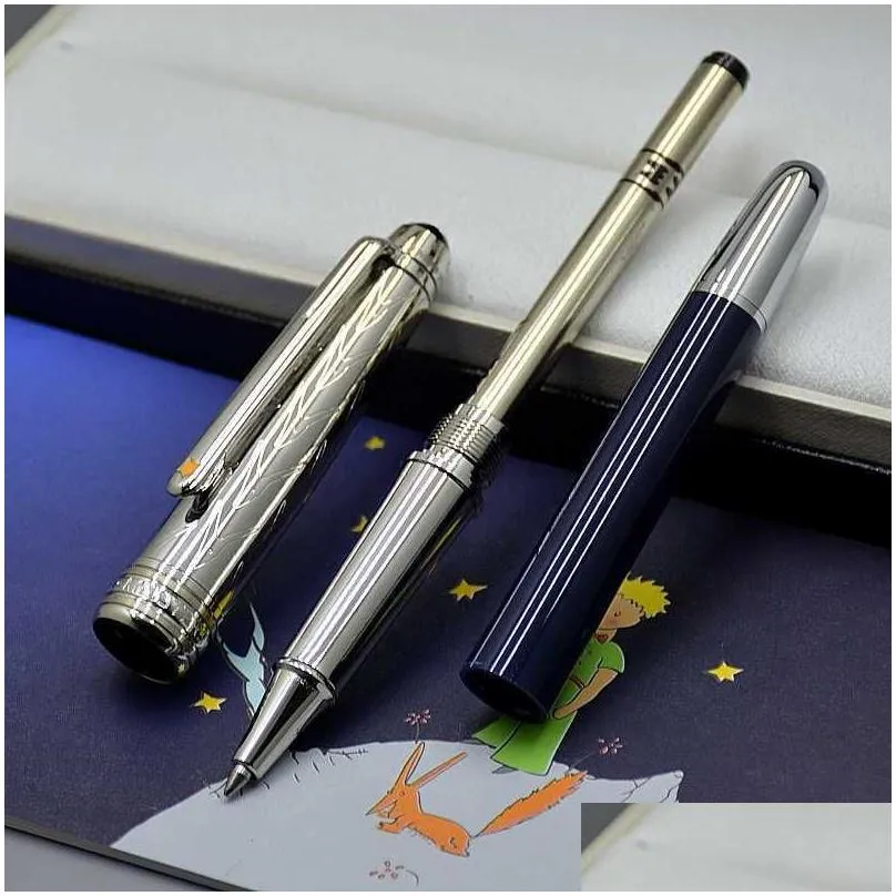 promotion petit prince blue and silver ballpoint pen / roller ball exquisite office stationery 0.7mm ball pens for christmas gift no
