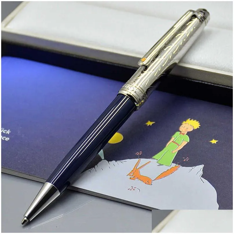 promotion petit prince blue and silver ballpoint pen / roller ball exquisite office stationery 0.7mm ball pens for christmas gift no