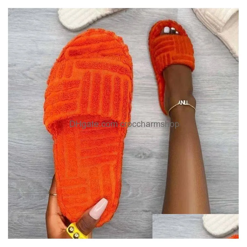 2022 green winter brand women slipper fashion fur slides high quality soft sole comfort open toe house flip flops