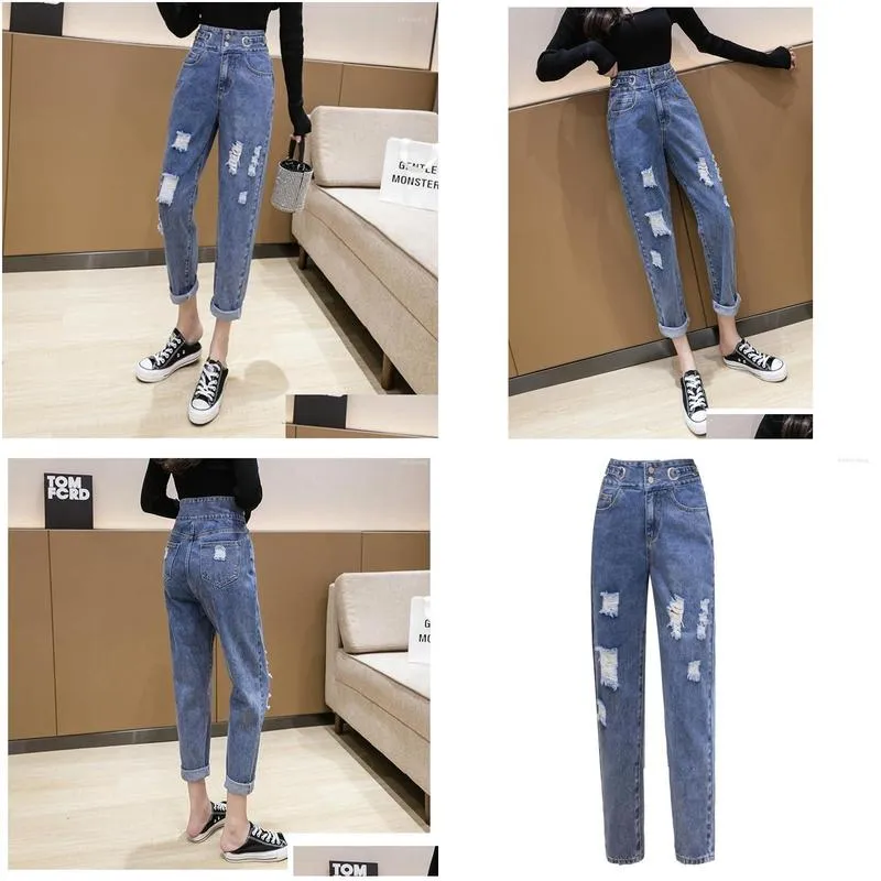 womens jeans fashion vintage hole style y2k women street indie loose straight pants high waist 2023 spring autumn ankle-length pant