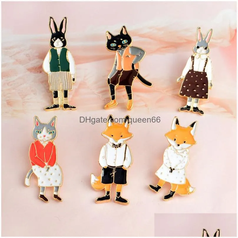 mr ms gentleman lady cat rabbit fox brooch pin denim animal jacket pin buckle shirt badge lovers jewelry gift for couples