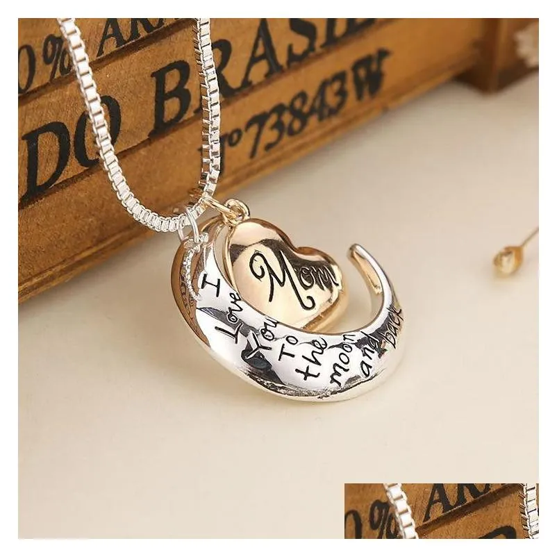 high quality heart jewelry i love you to the moon and back mom pendant necklace mother day gift wholesale jewelry gold necklaces for