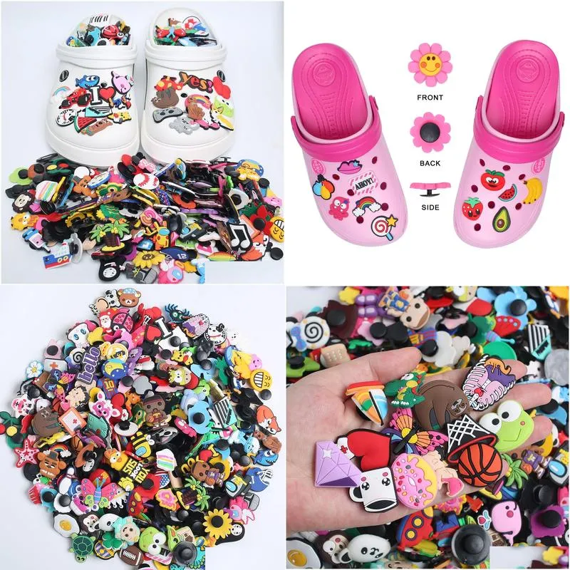 wholesale 30-50-100pcs mixed cartoon random different shoes charms fit croc shoes/wristbands children party birthday gift