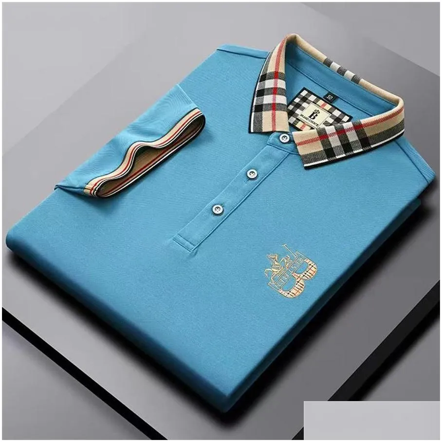 2023 li xia polo shirt plaid collar t-shirt embroidered business mens mercerized cotton mens short sleeve t-shirt womens top