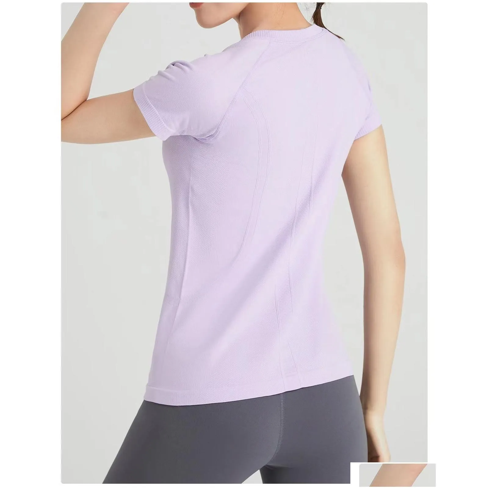 lu tech short sleeve tops and tees t-shirt elastic gym yoga shirts women slim mesh running sport quick dry black fitness sweatshirts