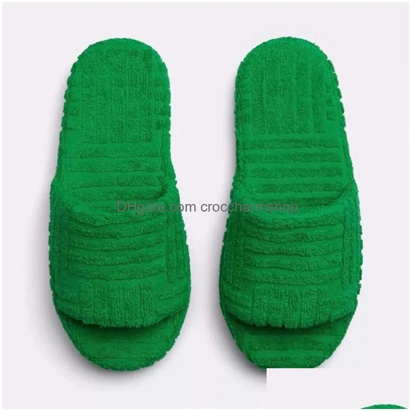 2022 green winter brand women slipper fashion fur slides high quality soft sole comfort open toe house flip flops