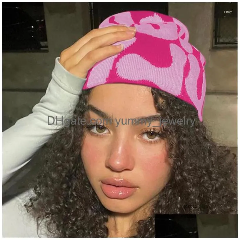 50pcs print berets 2023 knitting beanies hat for women paragraph quality caps for men fashion mea culpa y2k warm fashion hundred take cold for hats shipping wholesale