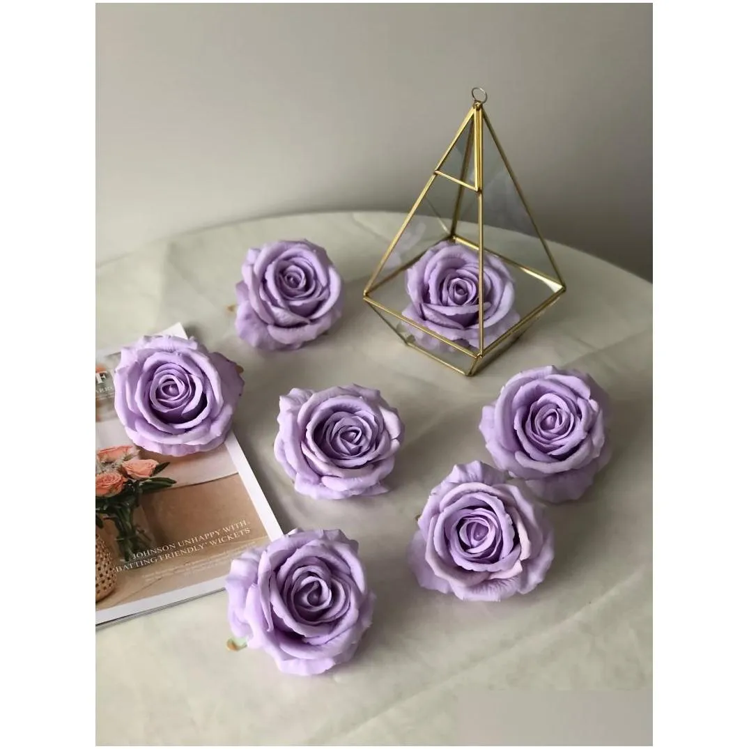 decorative flowers wreaths 10pcs lavender artificial rose velvet head fake for home garden wedding birthday party decor