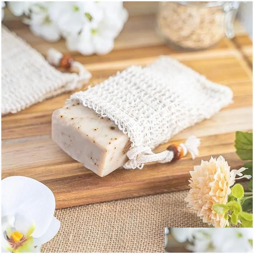 3style exfoliating mesh bags pouch for shower body massage scrubber natural organic ramie soap bag sisal saver loofah moisturizing bath spa foaming with