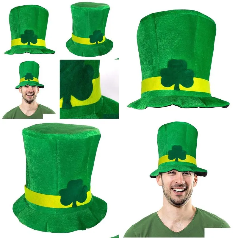 irish st patrick day green shamrock velvet high top hat party adult cap costume for party decoration