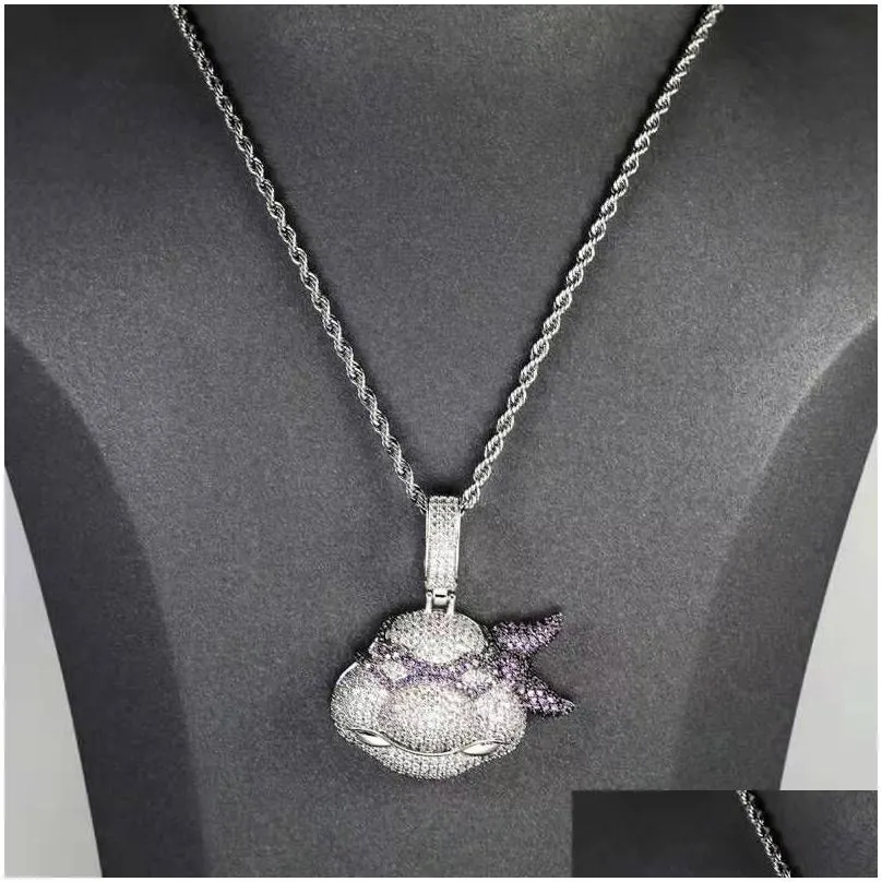 fashionninjie turtles pendant necklaces for men luxury designer mens bling diamond cartoon pendants 18k gold plated hip hop