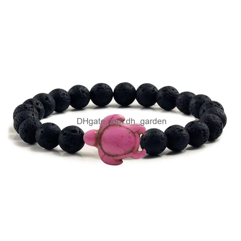 summer beach sea turtle beads bracelet for men charm black lava natural stone bracelet hamdmade strand elastic bangles jewelry