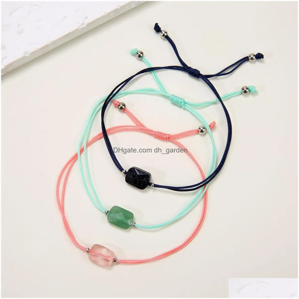 braided rope natural gem stone bracelet green amethyst rose quartz crystal bracelets bangles for women