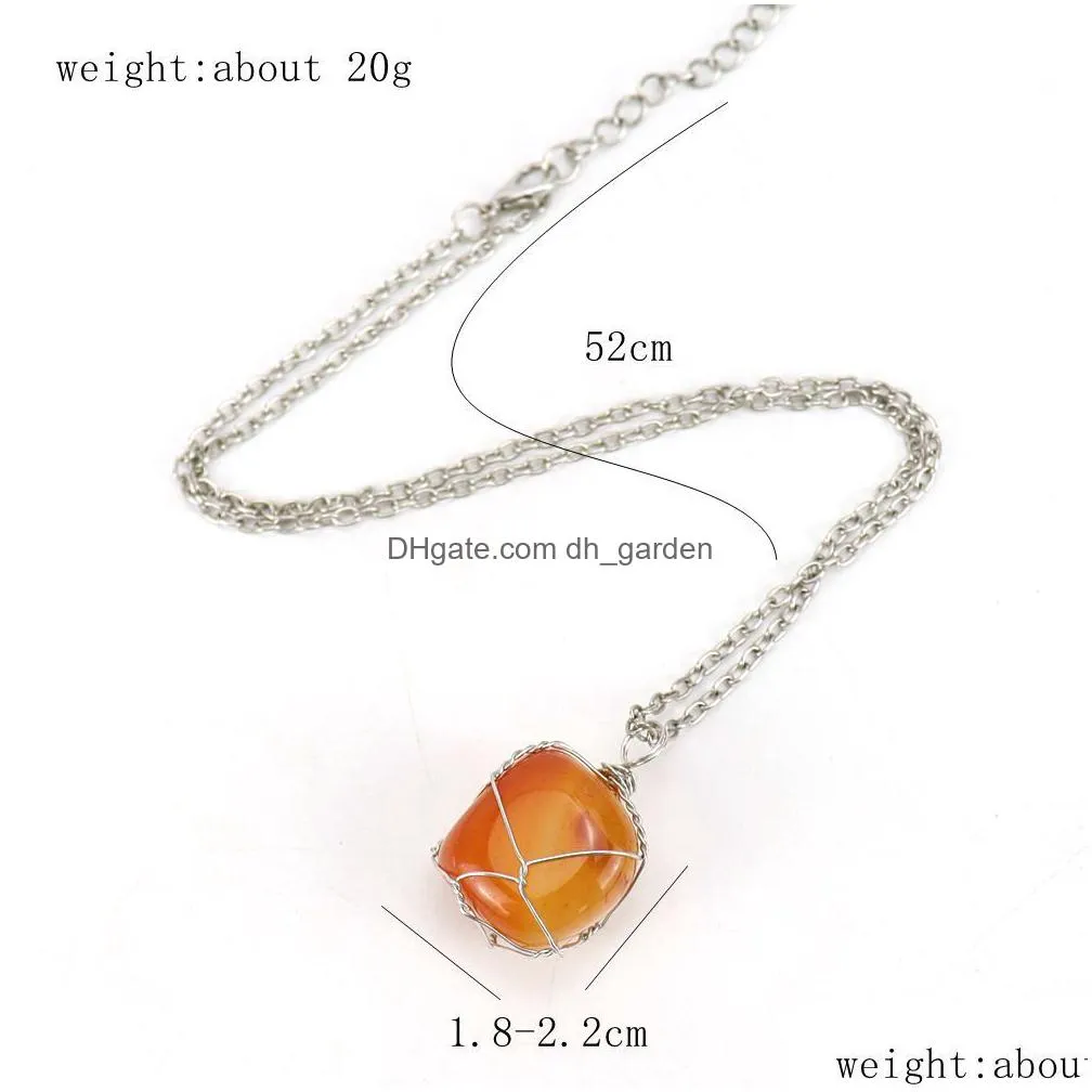 gold silver natural stone wire winding pendant irregular amethyst rose quartz crystal agate necklaces jewelry accessories