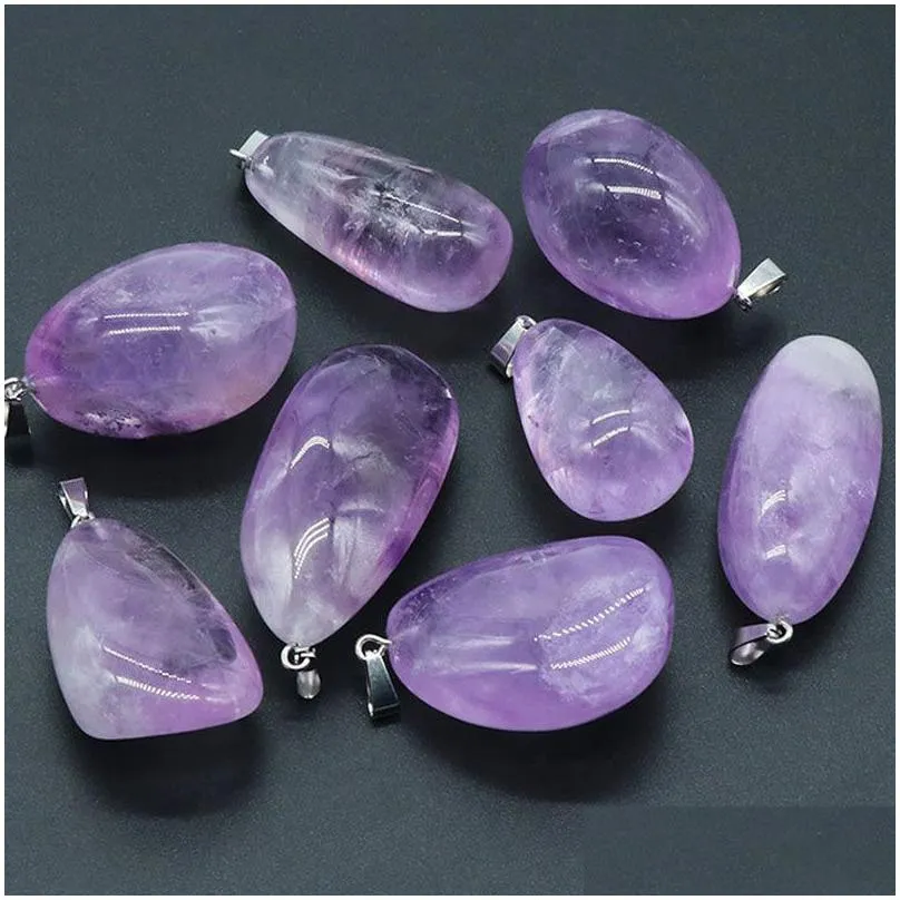 irregular natural purple crystal stone pendant necklaces with rope chain for women girl party club energy jewelry
