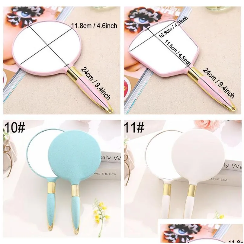 cute pink makeup vanity mirror vintage mirrors with handle women round hand hold cosmetic mirrors high definition portable mirror bh2583