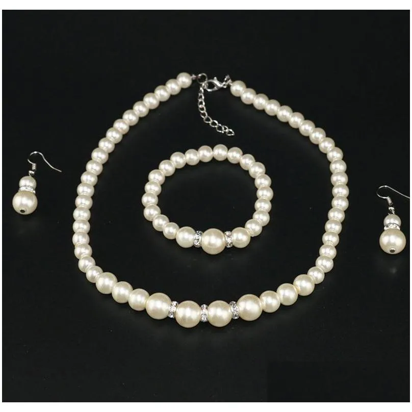 beaded pearl necklaces bracelets earrings jewelry 3pcs sets bride wedding birthday party club fashion accessories for women girl