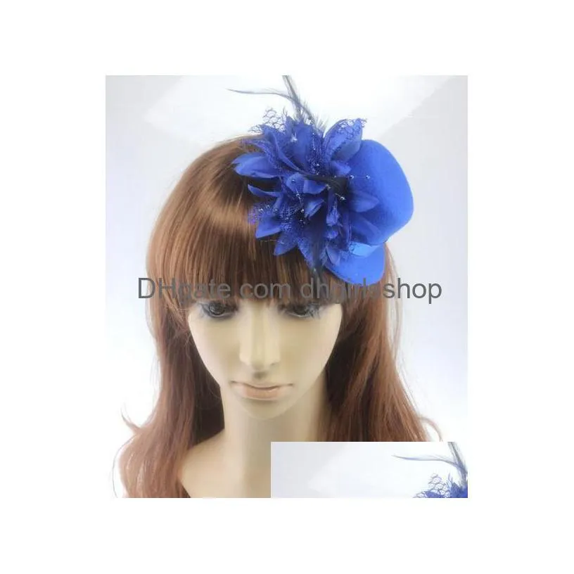 fashion ladys mini hat hair clip feather rose top cap lace fascinator costume accessory the bride headdress plumed hat shipping
