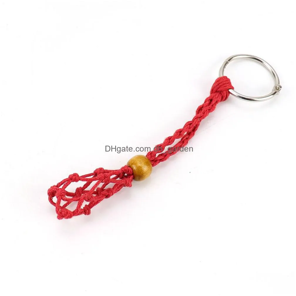 adjustable cord empty stone holder wax rope key rings diy natural quartz crystal healing stone net bag pendant fit for 1.5-2.3cm stone