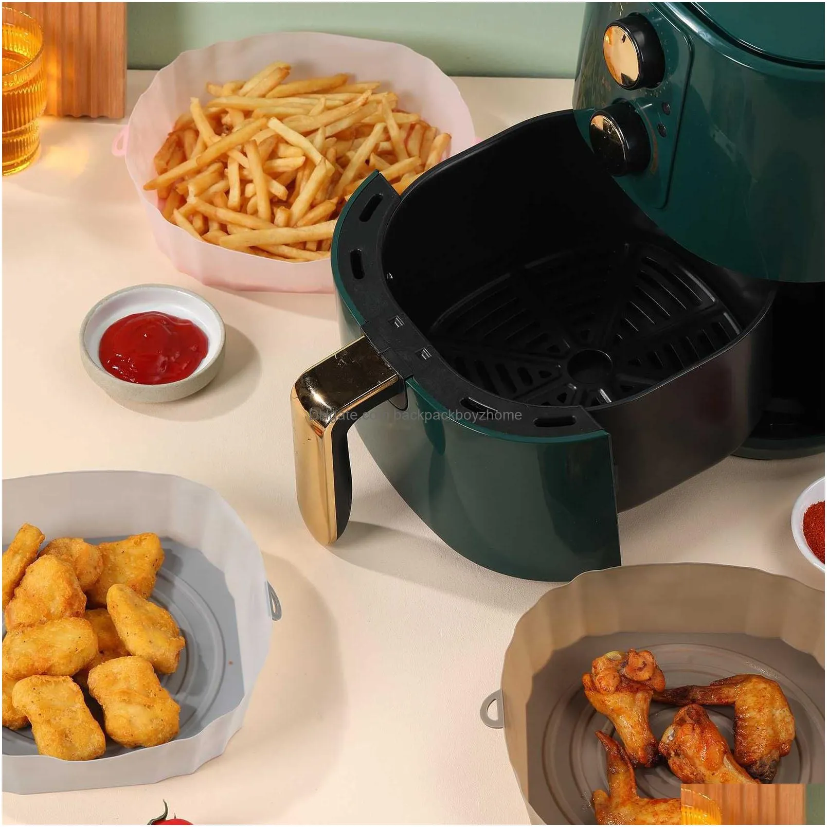 new 4pcs air fryer pan silicone basket airfryer oven baking silicone tray reusable airfryer pot pan liner mold pizza fried chicken