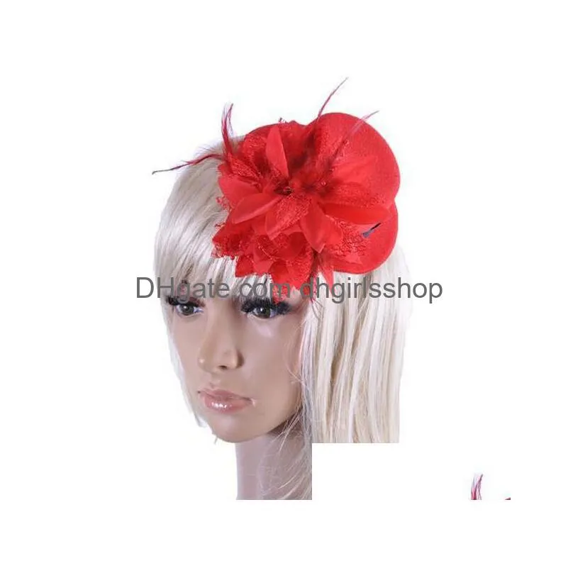 fashion ladys mini hat hair clip feather rose top cap lace fascinator costume accessory the bride headdress plumed hat shipping