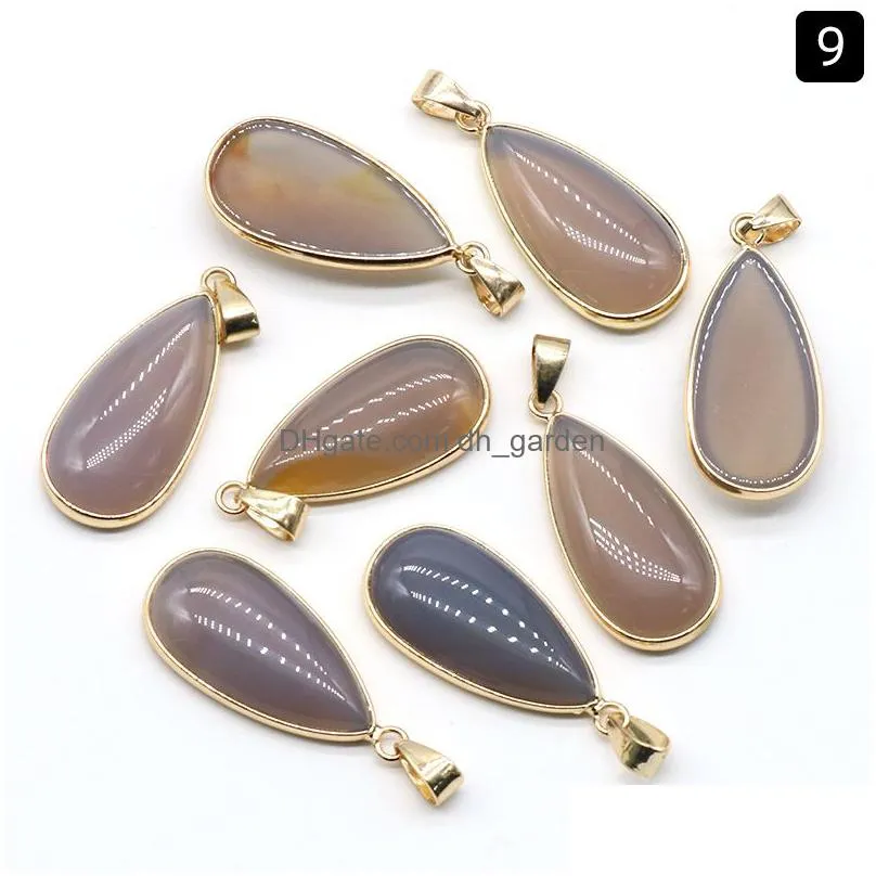 natural crystal stone gold plated water drop aventurine rose quartz tigers eye opal agate pendants diy necklace jewelry making