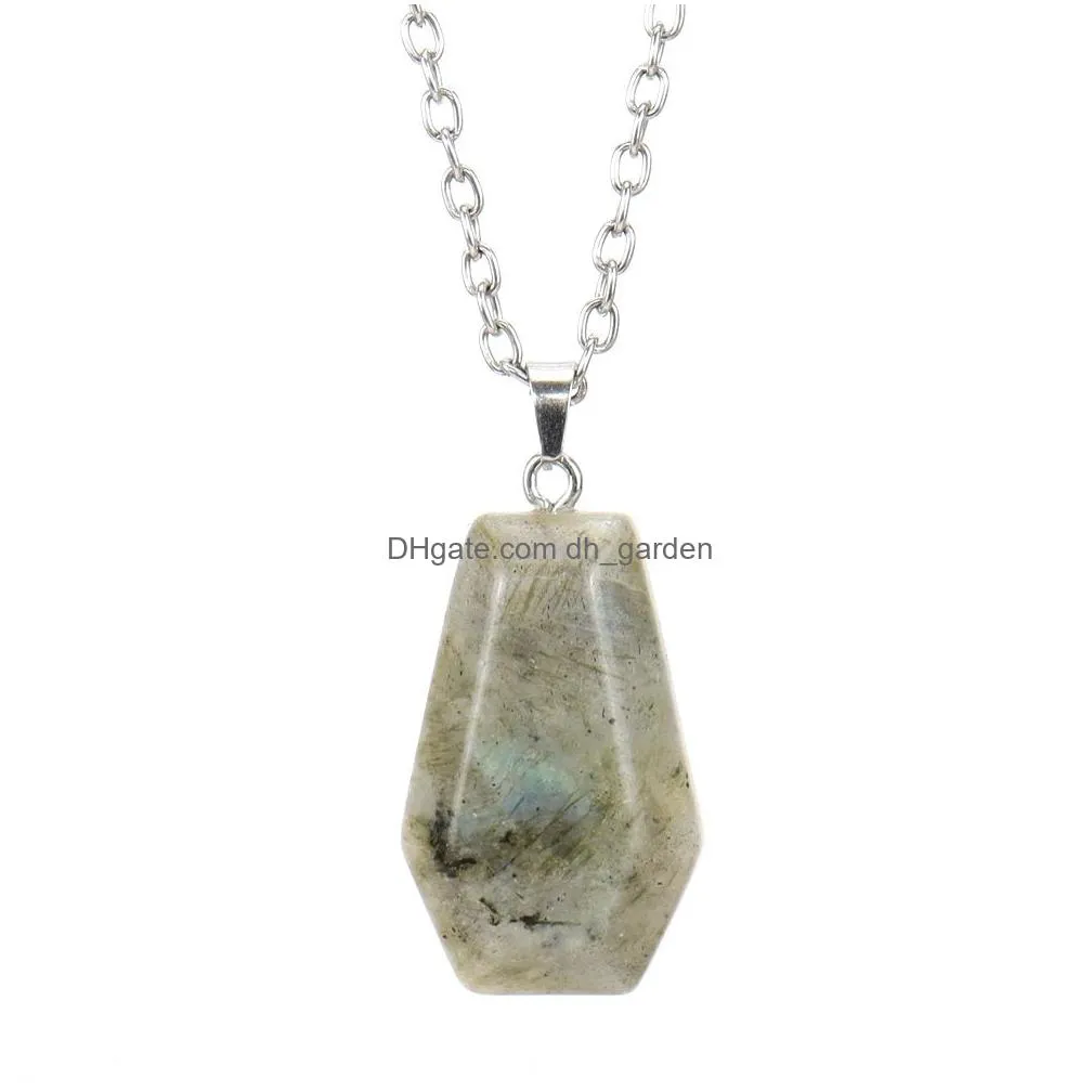 hallowmas coffin shape fortune pendant necklace tiger eye quartz agates reiki healing crystal necklace gift