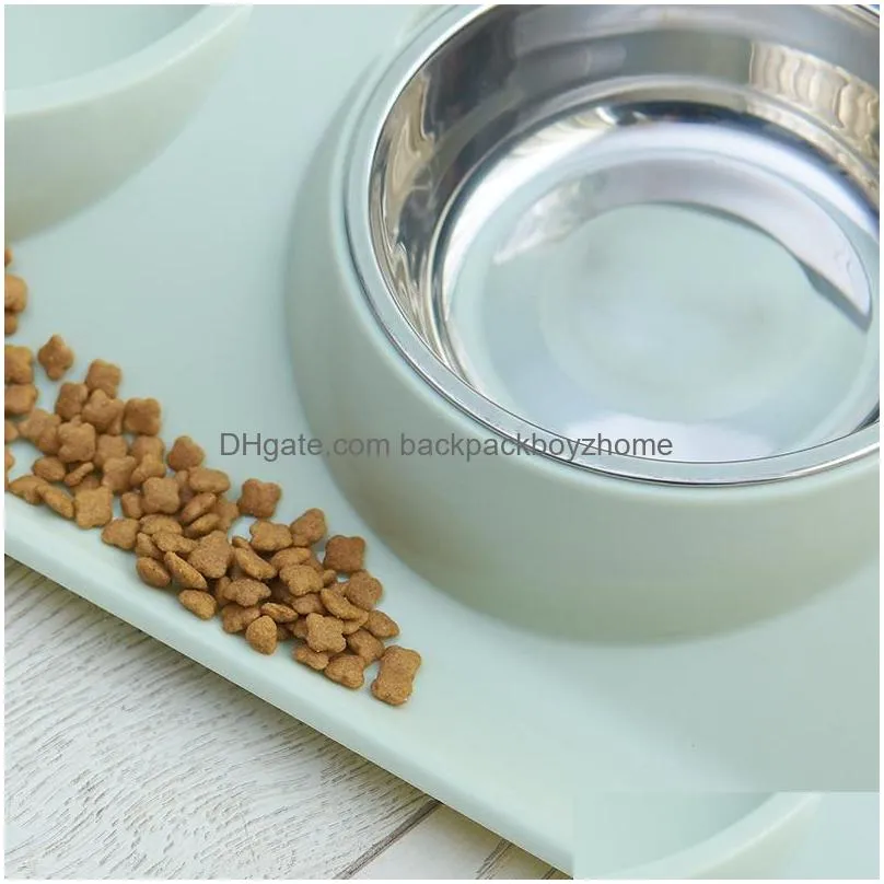 cat bowls feeders raised stand stainless steel double bowl dish simple environmental pet dog grain food feeder drink dispenser