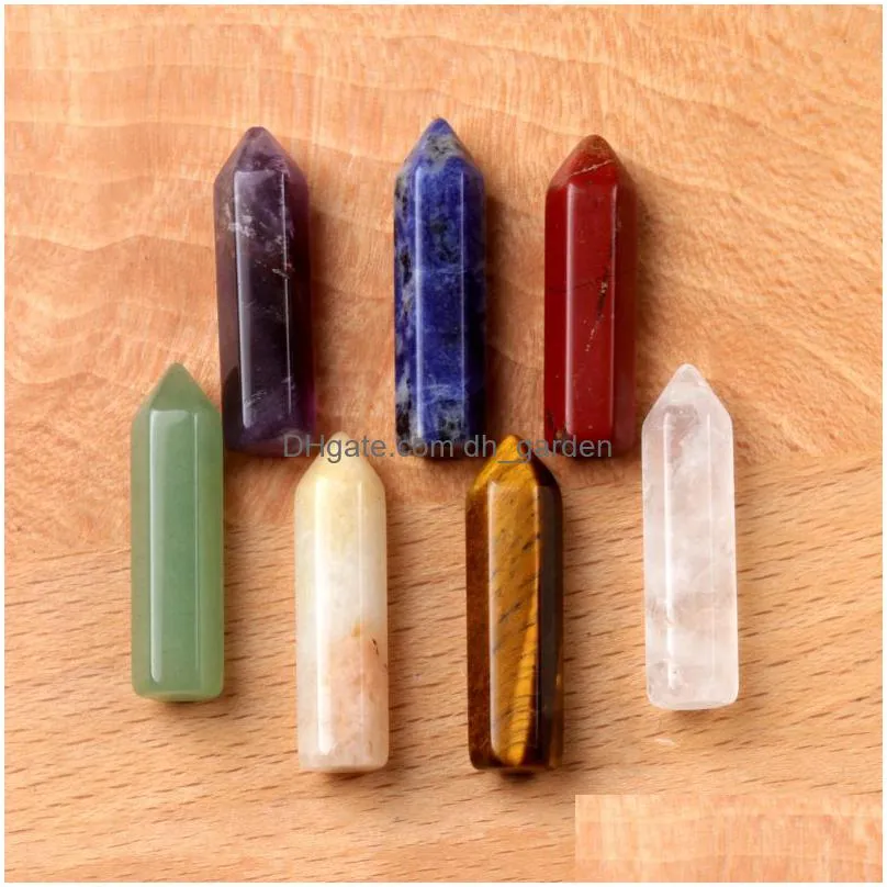 natural stone reiki 7 chakra stone hexagonal column single point crystal ornaments decoration fengshui beads