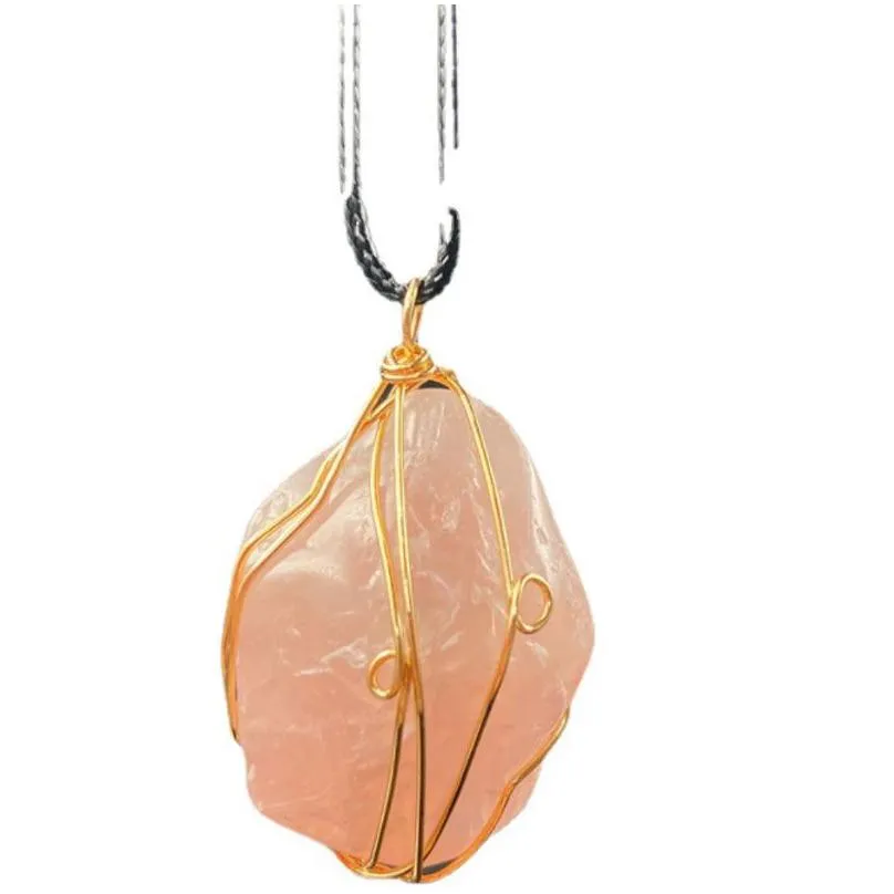 irregular natural crystal stone gold silver plated pendant necklaces with chain for women girl decor jewelry