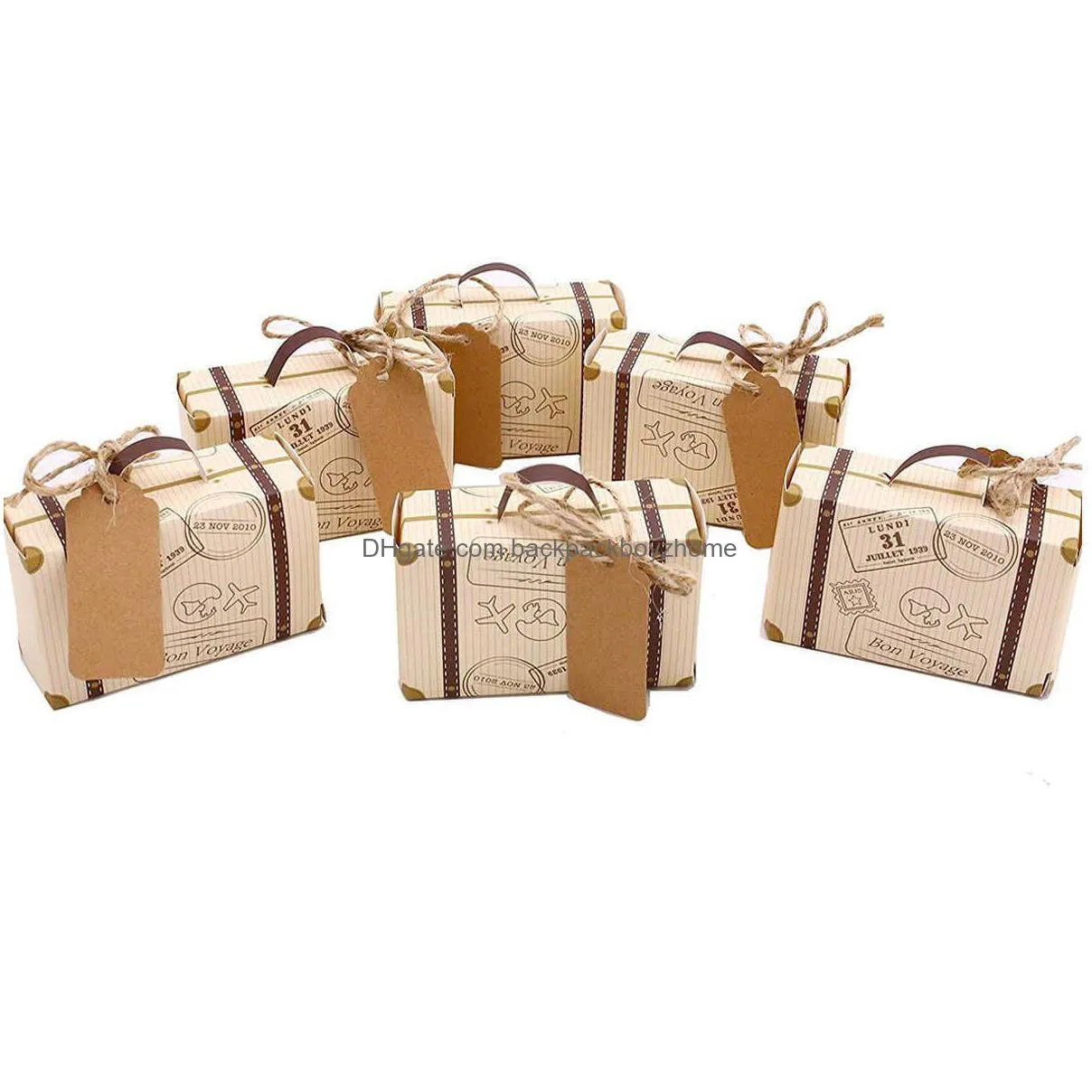 new 50 piece mini suitcase gift box party gift candy box with label vintage kraft paper and hemp rope for wedding party decorations