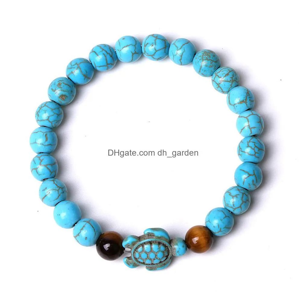 mix summer style tortoise charms turquoise beaded strand bracelets classic 8mm colorful stone elastic friendship bracelet beach for women men