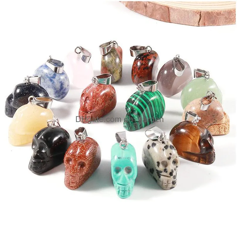 natural skull stone carved mini sculpture pendant grave earring crystal healing reiki gemstone jewelry diy wholesale