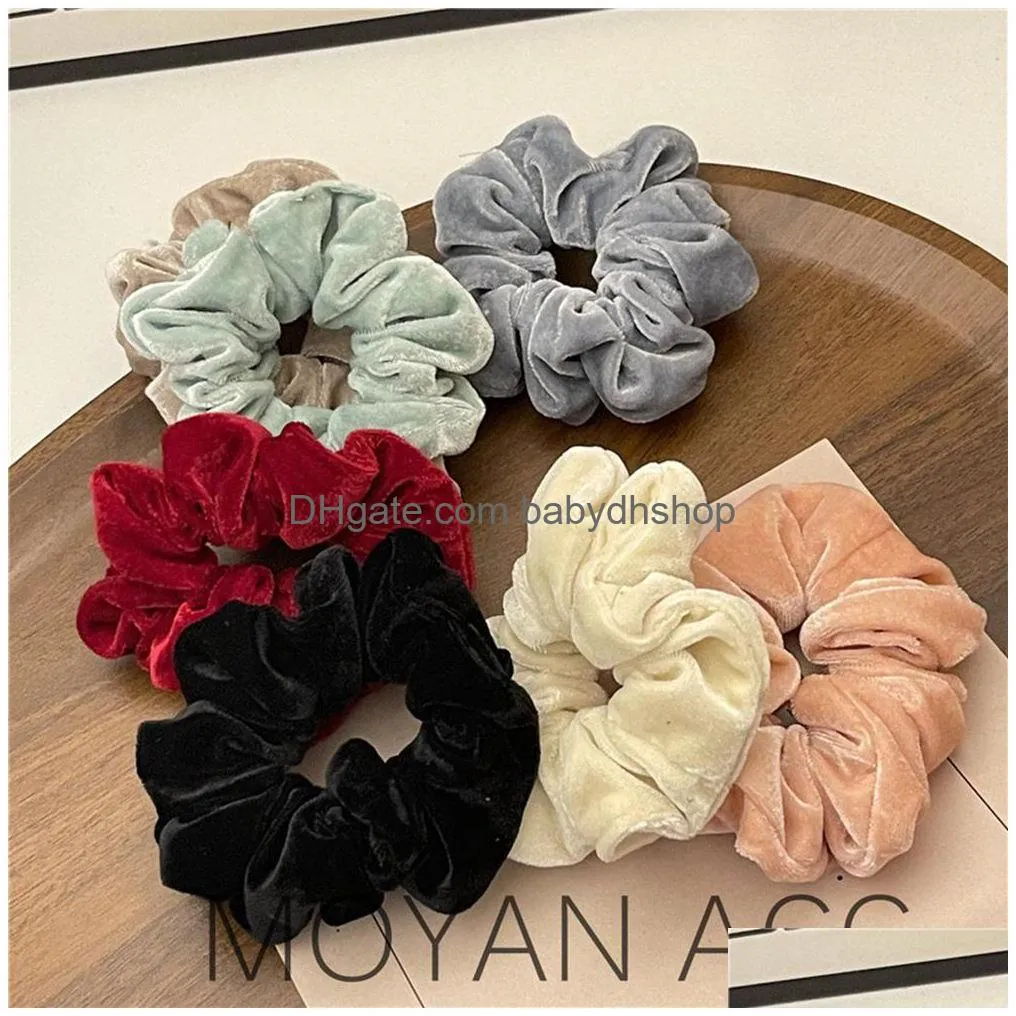 coral velvet ribbon scrunchies headband large elastic rubber hair band women girl ponytail holder hairs ties accessories satin hair rope